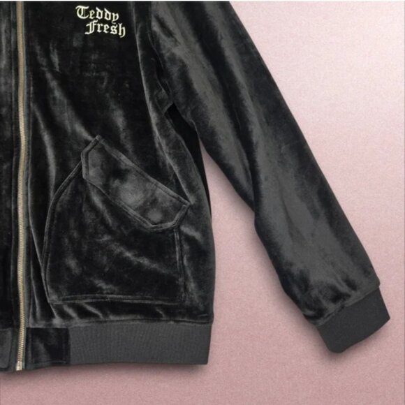 BNWOT Teddy Fresh Black Velour Full-Zip Bomber Jacket, Size XS - Picture 5 of 14